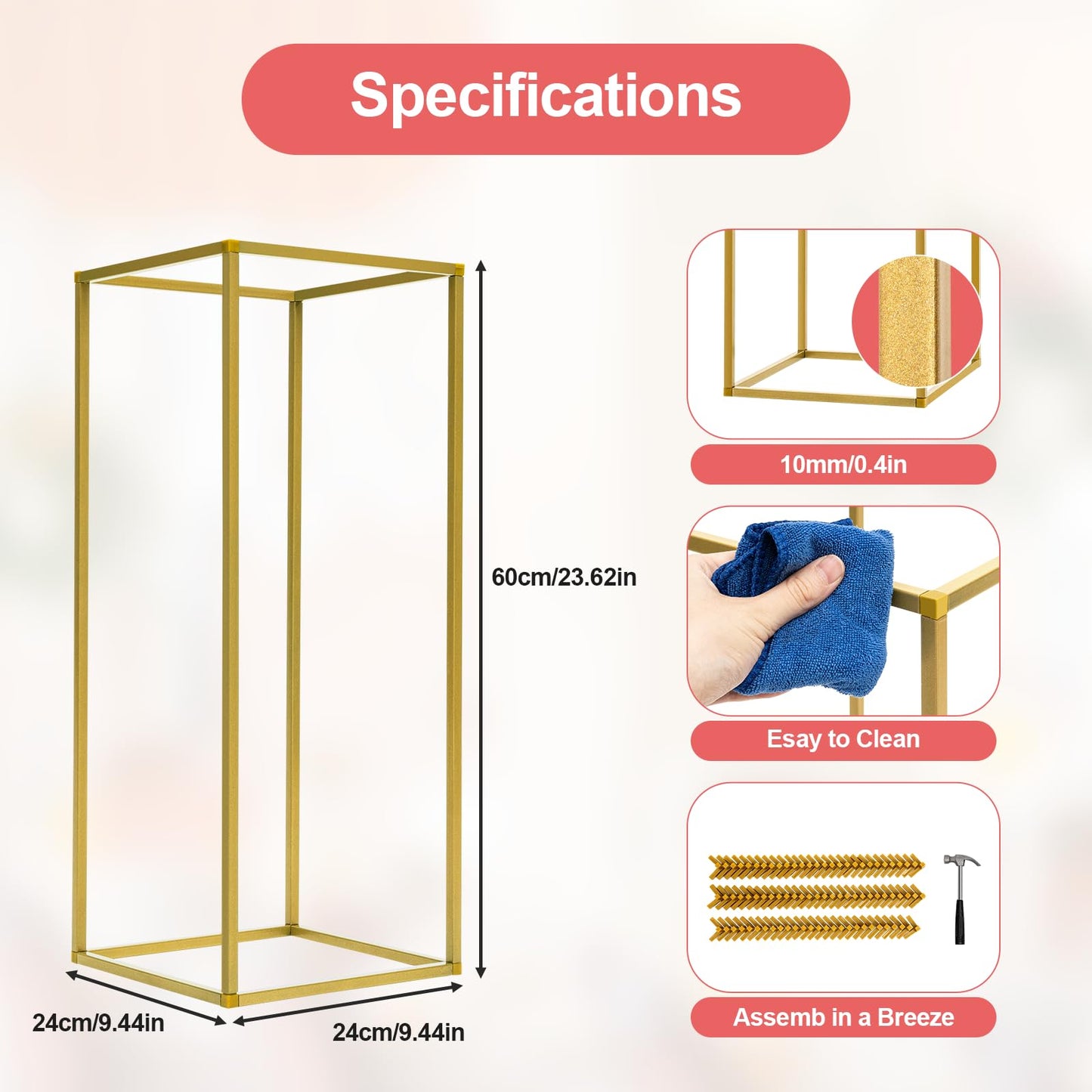 23.6Inch 10 Pcs Column Vases Gold Centerpieces, Tall Centerpiece Stands Metal Flower Stands Gold Wedding Centerpieces Vase for Table Party Wedding Decorations Flower Rack