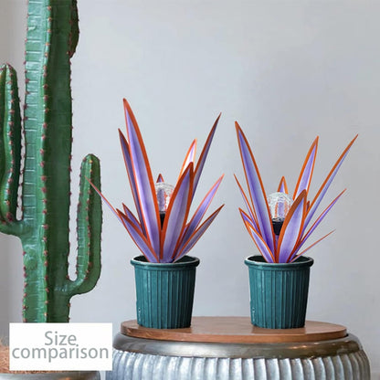 LCJECV Metal Agave Plant Garden Art, 2 Pack Tequila Rustic Sculpture, Rustic Metal Agave Plants Garden Lawn Home Ornaments, for Yard Stakes, Garden Figurines, Outdoor Patio (2 PCS Purple with Light)