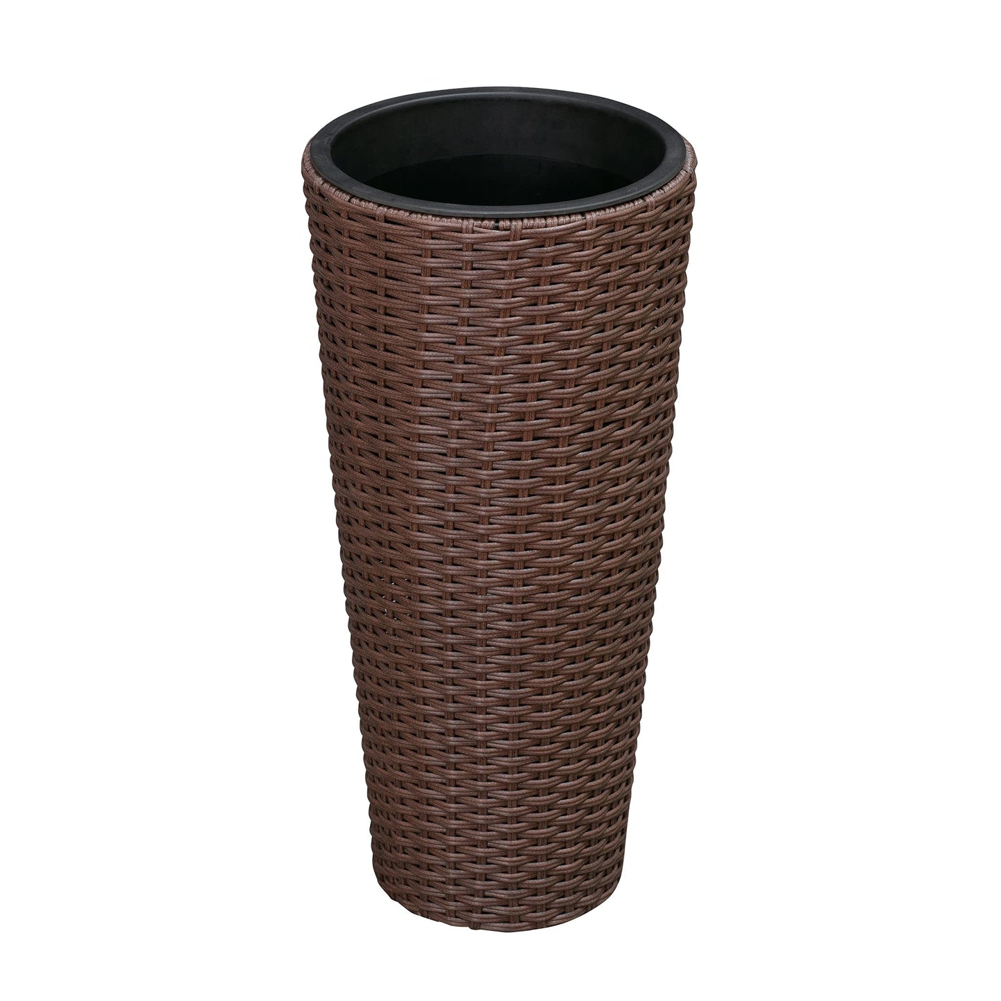 Balkene Home Noah Round Wicker Planter Tall Planter Decor Box for Adaptable Outdoor Furnishings All Weather Versatile Perfect Patio Herb Garden Living Space - 2 Piece Set - Mocha