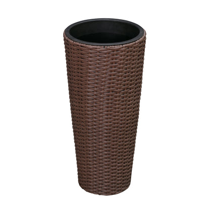 Balkene Home Noah Round Wicker Planter Tall Planter Decor Box for Adaptable Outdoor Furnishings All Weather Versatile Perfect Patio Herb Garden Living Space - 2 Piece Set - Mocha