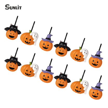 Sunlit Halloween Jack-O'-Lantern Shower Curtain Hooks, Home Decorative Ghost Shower Curtain Rings for Bathroom, Cat Shower Curtain Hangers Bathroom Accessories, Set of 12