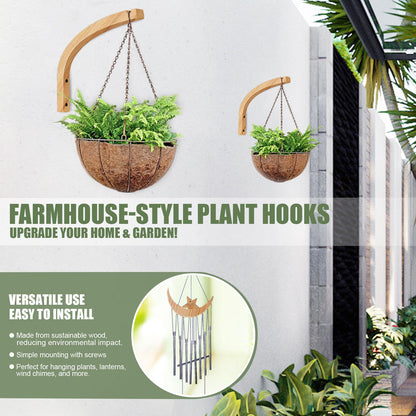 HCDHAKN Wooden Plant Hanger, Plant Hooks for Hanging Baskets 2 Pcs, Wooden Hanging Baskets, 8.7 Inches, Perfect for Flower Pots, Lanterns, Wind Chimes, Lamp Decorations, and Garden Ornaments