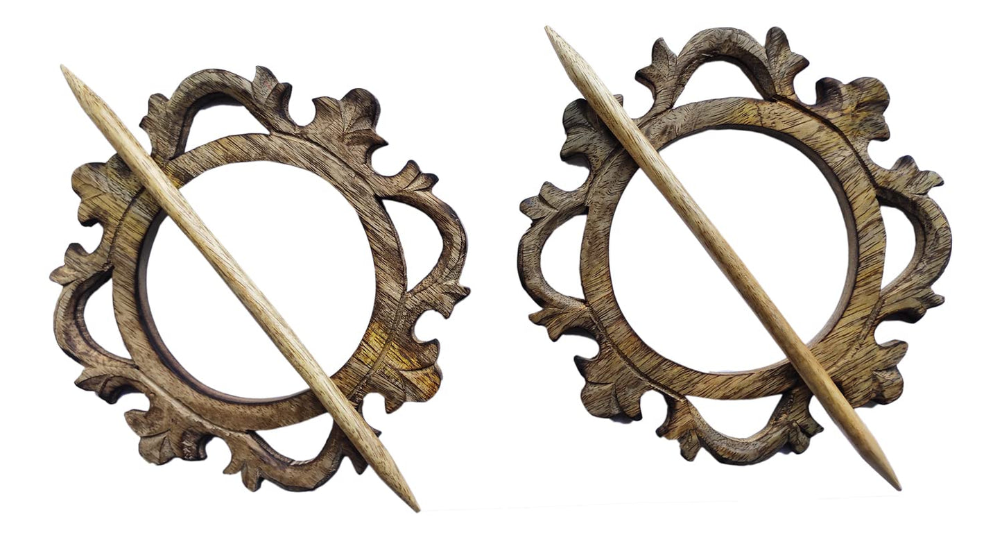 eTroves 7 Inch Wood Curtain Tiebacks Drapery Holdback Set of 2 - Antique Wooden Curtain Hooks, Handmade Rustic Decorative Curtain Holdbacks, Modern Drapery Tiebacks, Brown