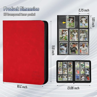 Trading Card Binder, Premium 9 Pocket Double Sided 540 Pocket PU Card Collection Binder, Collectible Trading Card Albums for MTG, TCG, Sport Card, Game Cards (Red)