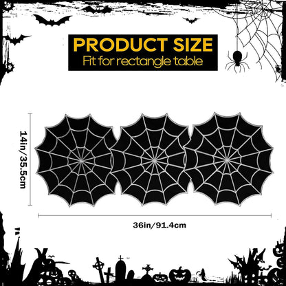 Joyfol Day Halloween Table Runner 14 x 36 Inch, Embroidered Spider Web Table Runners, Black Fireplace Mantel Scarf, Halloween Table Decorations for Parties Gothic Scary Nights