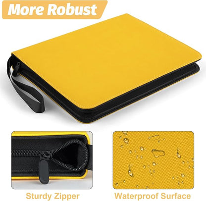 GERMUN 3 Ring 9 Pocket Zipper Card Binder, 720 Double Sided Standard PU Trading Card Album Folder for TCG & Sports Cards, Not Fit Top Loaders (YELLOW)