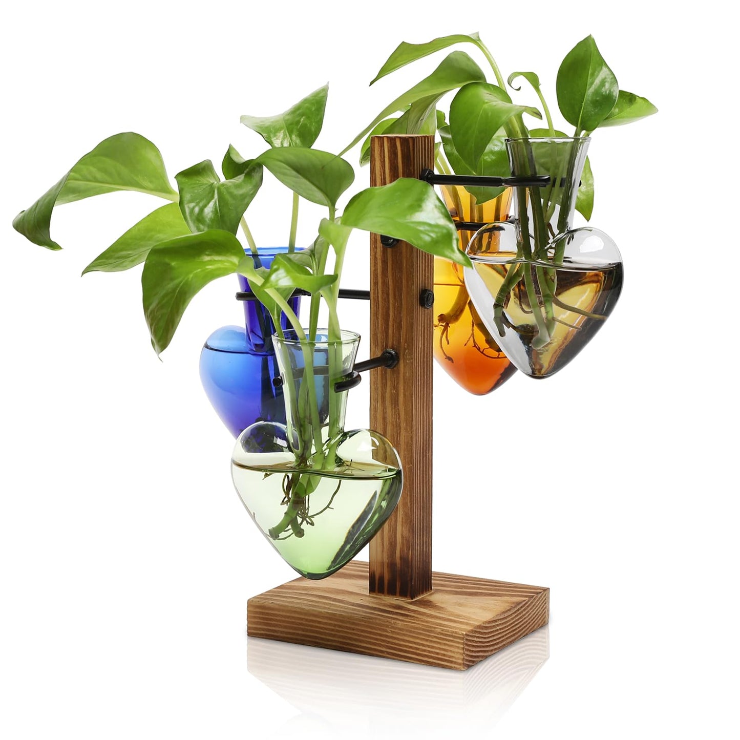 CYZglass Plant Terrarium Propagation Stations with Wooden Stand, Glass Vase for Indoor Hydroponics Home Garden Office Decoration Gift for Women - 4 Love Bulb Vase