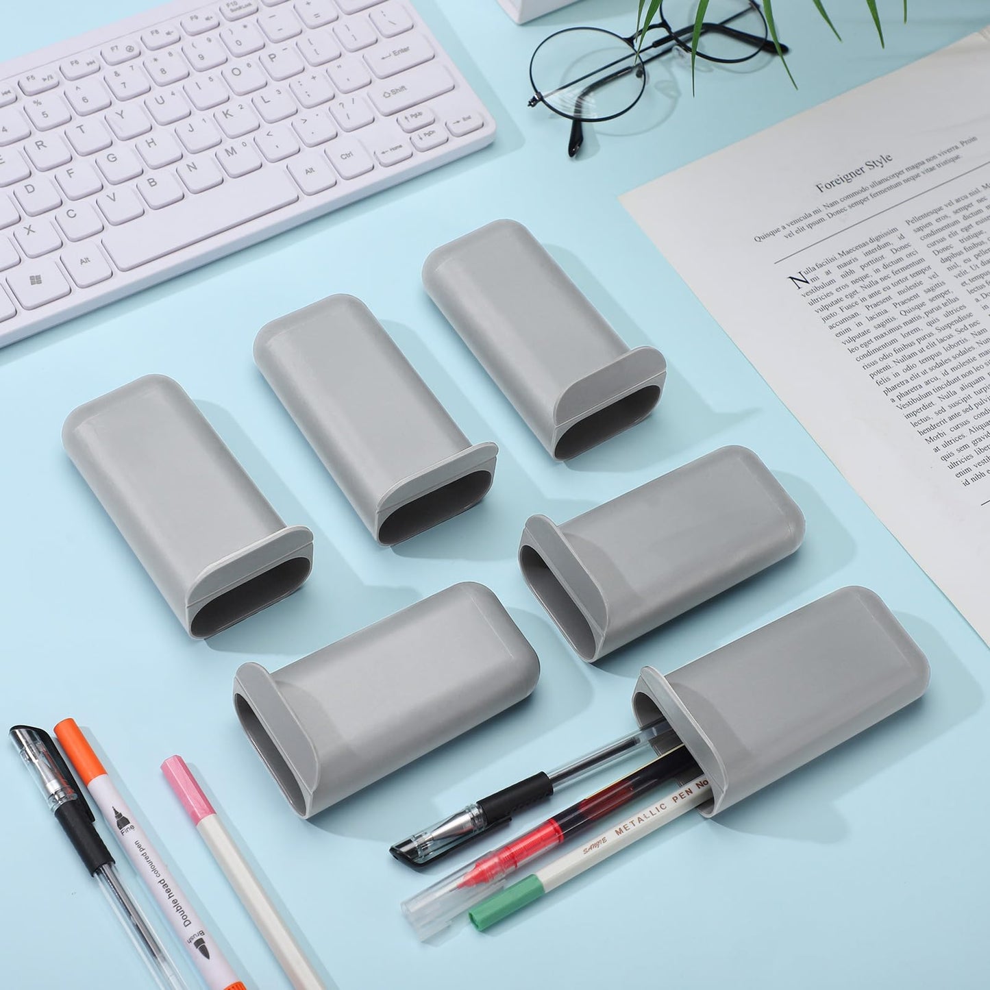 Resurhang 6 Pcs Monitor Pen Pencil Holders DIY Screen Pen Holder Computer Monitor Pencil Holder Desktop Accessories PP Self Adhesive Desk Organizer for Office Classroom Gadget Storage(Gray)