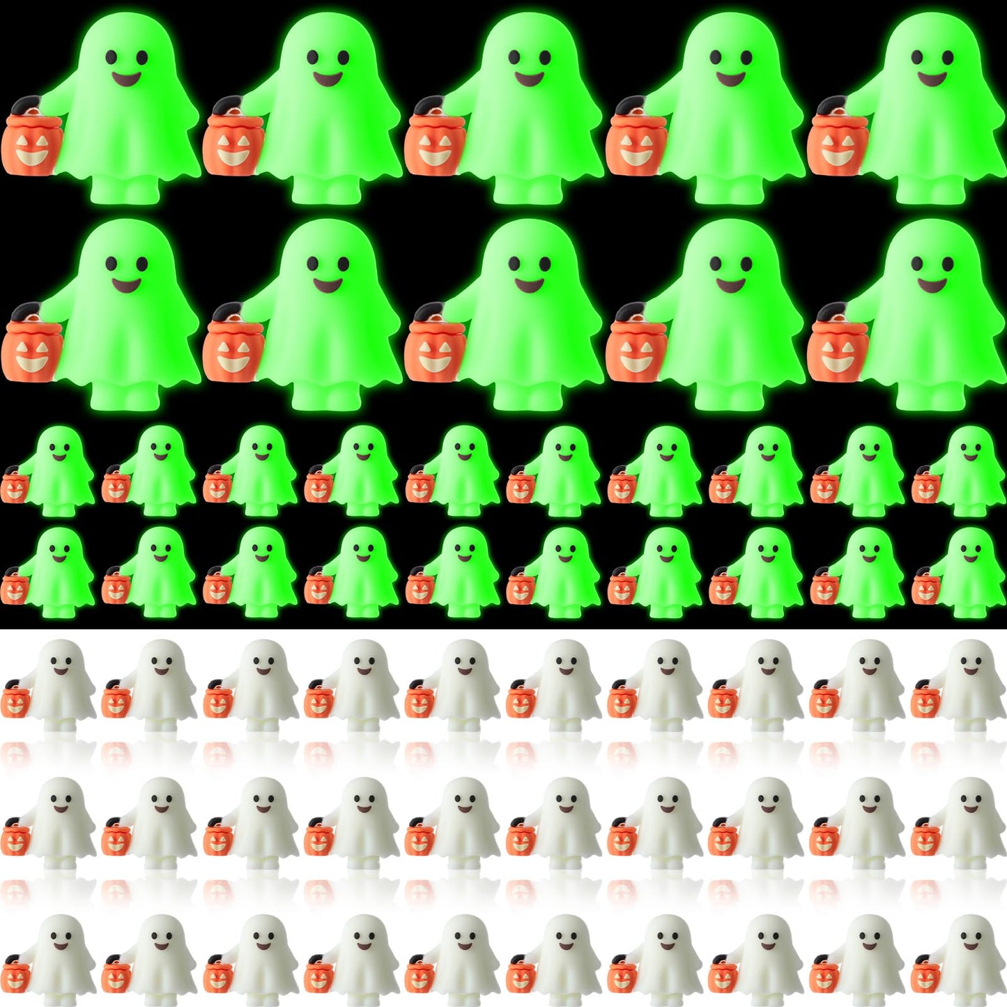 Simgoing 60 Pcs Halloween Mini Ghosts Figures Luminous Little Ghost Figures Glow in Dark Mini Statues Figurines to Hide and Seek Trick or Treat Gifts for Halloween Party Favors Dollhouse Toys