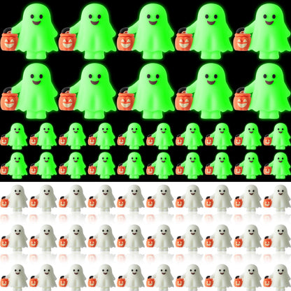 Simgoing 60 Pcs Halloween Mini Ghosts Figures Luminous Little Ghost Figures Glow in Dark Mini Statues Figurines to Hide and Seek Trick or Treat Gifts for Halloween Party Favors Dollhouse Toys