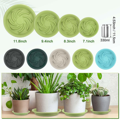 M METERXITY 2-Pack Plant Saucers, 7.3 Inch ID Anti-Rot Root Resin Flower Pot Plant Saucers for Indoor/Outdoor, Flowerpot Drip Tray [9.4 Inch OD, Fruit Green]