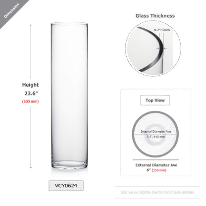 WGV Cylinder Vase Bulk, Width 6", Height 24", Clear Tall Glass Container Terrarium Candle Holder for Wedding Centerpiece, Party Event, Home Office Decor, 6 Pieces