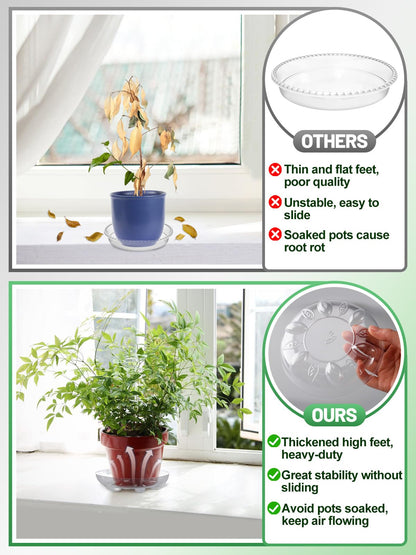 ANPHSIN 15 pcs Heavy-Duty Plant Saucers with Feet, 6in/8in/10in Clear Plastic Plant Drip Trays, Flower Pot Water Catchers Drainage Saucers for Indoor Outdoor Potted Plant