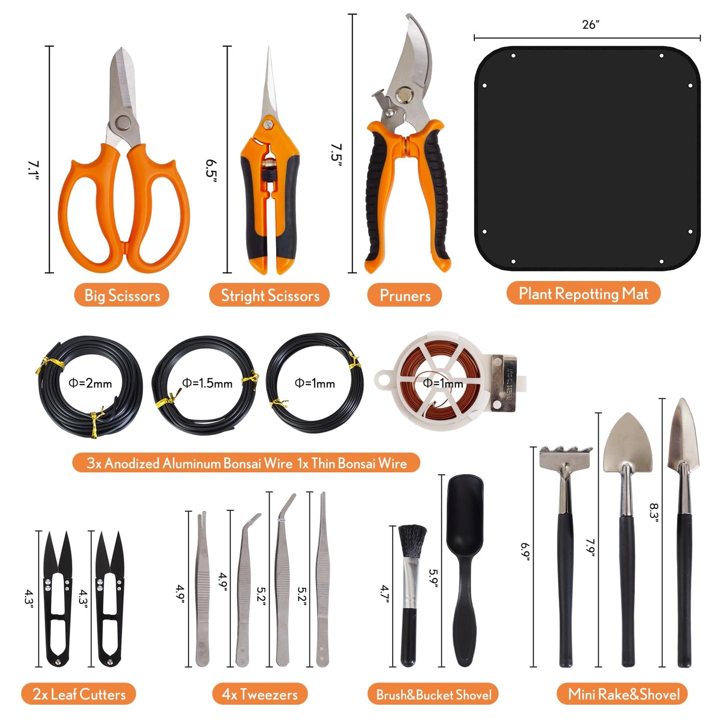 Bonsai Tools Kit 20 Pcs Garden Tools Set for Beginner, Gardening Gift for Women Men, Includes Bonsai Wire Kit, Plant Mat, Pruning Shears, Bonsai Scissors, Succulent Tools in Leather Storage Bag