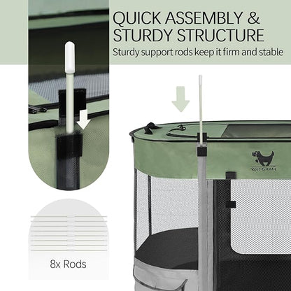 Rest-Eazzzy Dog Playpen, Foldable Kitten Playpen for Medium Dogs, Portable Pet Puppy Playpen with Removable Shade Cover, Indoor Outdoor Travel Camping Use for Small Pets with Carrying Case (S, Green)