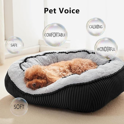 Dog Beds for Small Medium Large Dogs & Cats. Washable Pet Bed, Orthopedic Dog Sofa Bed, Soft Calming Sleeping Warming Puppy Bed (Black, Medium-(25’’x 21’’x 8’’))