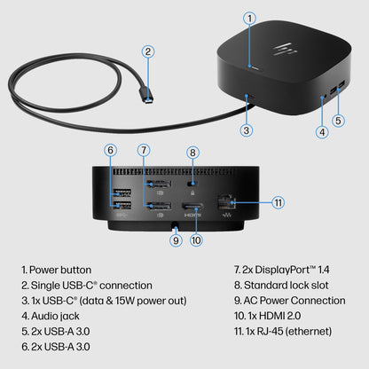 HP USB-C Dock G5-11-in-1 Adapter for Both USB-C and Thunderbolt-Enabled Laptops, PCs, & Notebooks - Single Cable for Charging, Networking, or Data Transfers - Great for Secure & Remote Management