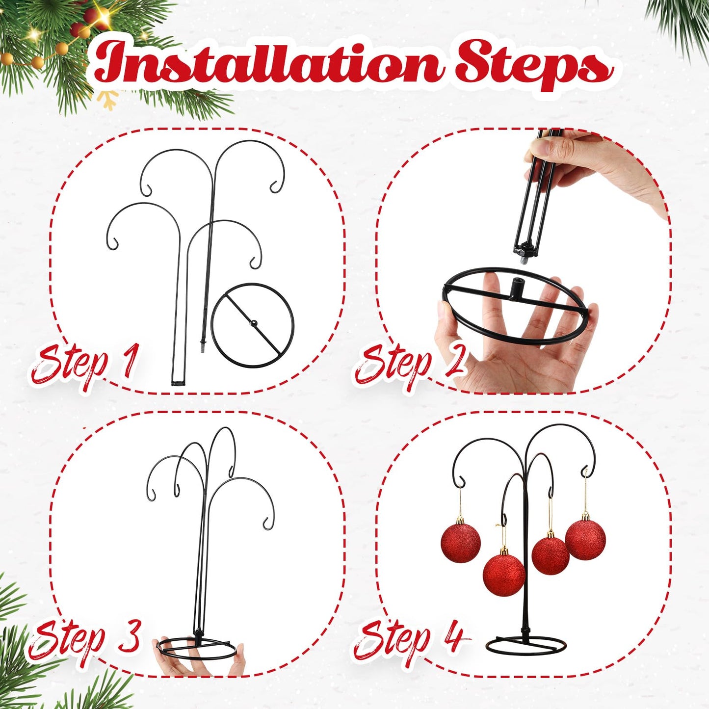 Otoolling 4 Arms Ornament Display Stand Holder 12 Inch Christmas Hanger Hook Dog Cat Glass Ball Bauble for Christmas Wedding Home Office Decoration(Black)
