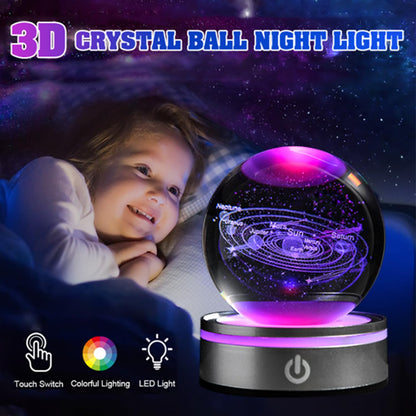QIANCHANG Solar System 3D Crystal Ball with LED Stand, 80mm Galaxy Model Decor Glass Sphere Lamp Night Light, Space Universe Astronomy Gifts for Women Men Mom Kids