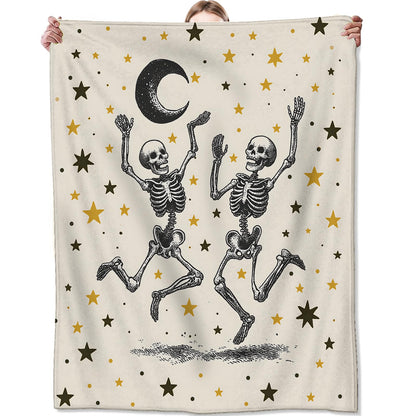 Zeleda Funny Skeleton Fleece Blanket, Soft Throw with Dancing Skull and Moon, Lightweight Cozy Blankets for All Seasons, Gothic Home Decor and Gifts for Halloween and Goth Lovers, 50x60 Inch