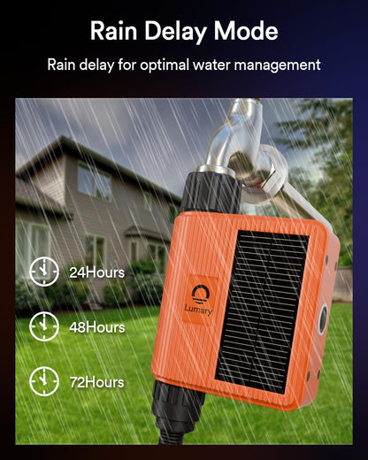 Lumary Solar WiFi Sprinkler Timer with Flow Monitor, Smart Water Timer for Garden Hose, Remote Control with App/Alexa via 2.4Ghz, Auto Irrigation Controller for Lawns Yard, Support C-Port Charging 10W