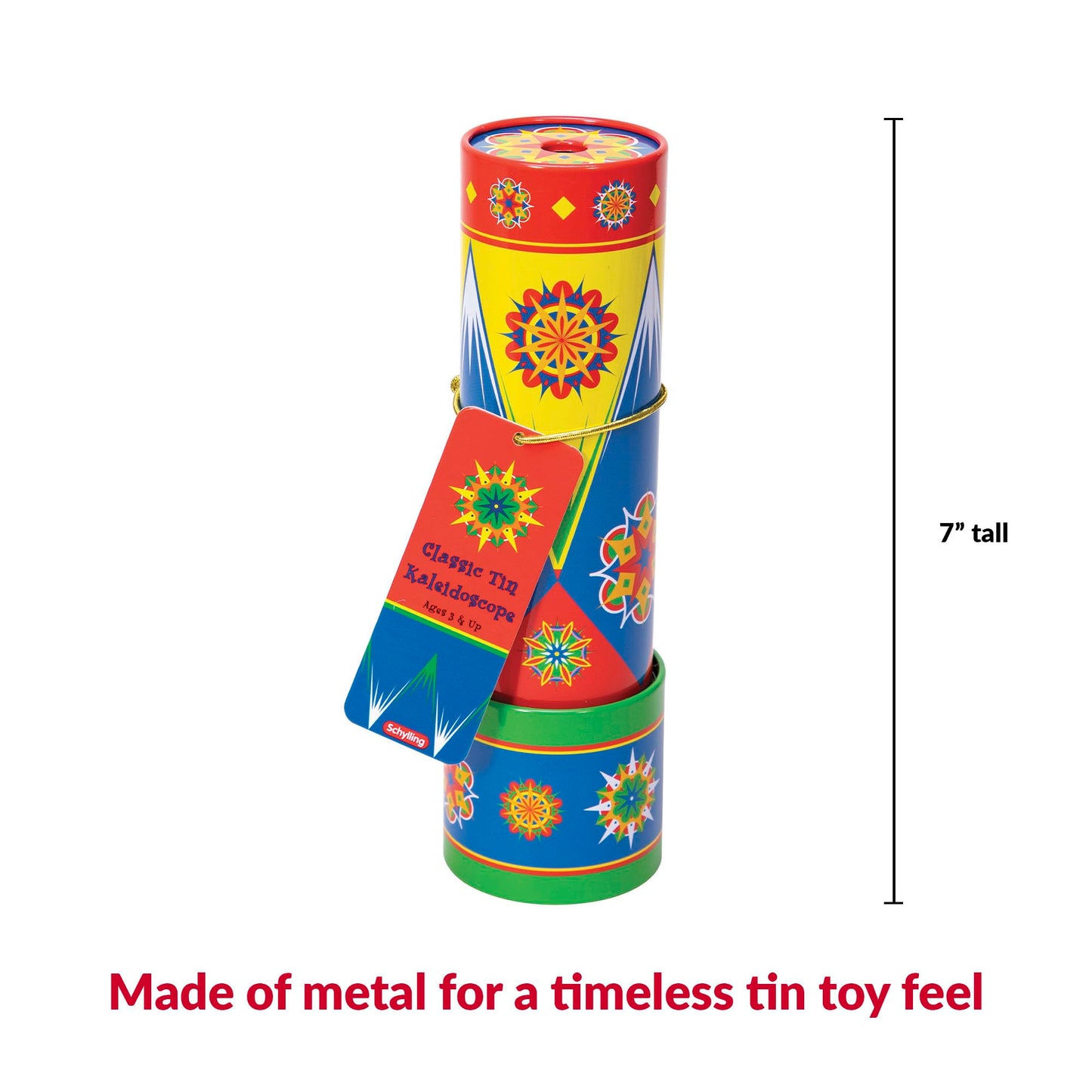 Schylling Classic Tin Kaleidoscope - Fun, Colorful Pattern-Changing Toy - Durable Tin with Multicolored Beads - Ages 3 and Up - One Piece