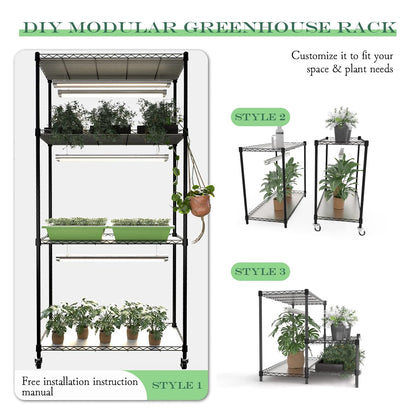 SQUEEZE master Indoor Greenhouse with Grow Lights-DIY Modular Plant Stand with 3-Tone Full Spectrum Lighting- Adjustable Shelves & 24H Timer-Rolling Plant Rack for Seed Starting