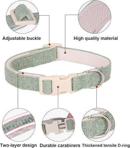 Cotton Hemp Dog Collar with Leash, Soft Adjustable Dog Collars with Plastic Safety Buckle, Cute Heavy Duty Pet Collar for Small Medium Large Dogs