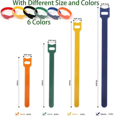 102 Pcs Cable Ties, 4+6+8+10 inch Reusable Multi-Colour Cable Ties Wire Ties Cord Organizer Cable Organizer Adjustable Cable Management for Cable Management