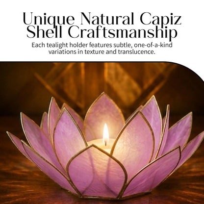 Om Gallery Mini Gemstone Lotus Tealight Holder - Handcrafted Capiz Shell Design for Soft Glow, Elegant Home & Table Decor, Wedding Centerpieces, Votive Candle Styling & Thoughtful Gifting - Amethyst