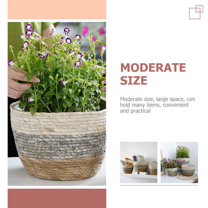 UKCOCO 2Pcs Multi Purpose Woven Flower Seagrass Plant Pots for Decor Delicate Floral Planters for Balcony Garden