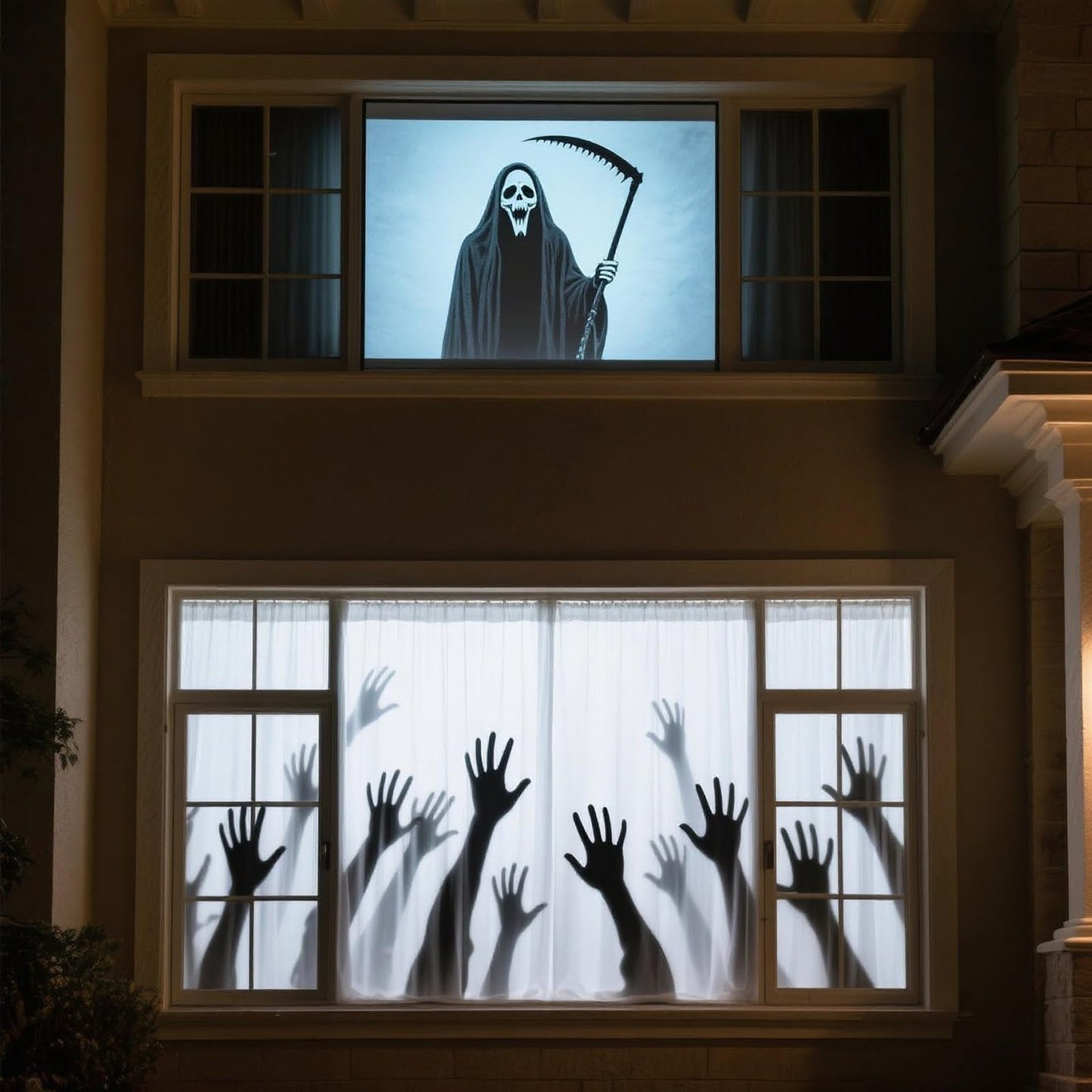 AAJK 80in Holographic Rear Projection Screen, Portable Window Projector Screen, Outdoor Projection Screens Fabric 75"x45" for Christmas and Halloween Videos with Mounting Kit