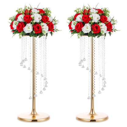 Nuptio 2 Pcs 27.6inch Tall Wedding Centerpieces Gold Vases Crystal Flower Vase Metal Flowers Stand for Party Tables Decorations - Elegant Bulk Weddings Decoration Table Chandelier Centerpiece Stands