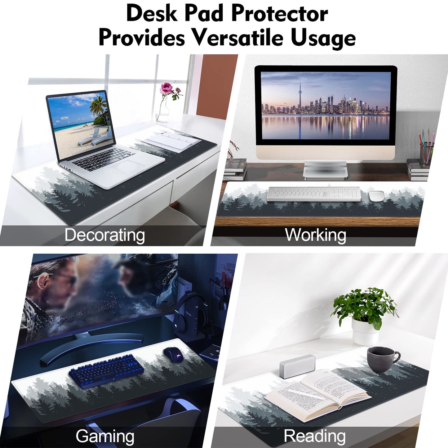 Galdas Gaming Mouse Mat Forest Background Pattern XXL XL Large Mouse Mat Long Extended Mouse Pad Desk Mat Non-Slip Rubber Mice Pads Stitched Edges Thin Pad (31.5 x 11.8 x 0.12 Inches) Tree