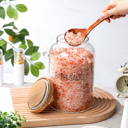 SiliFine 1 Piece 94 oz Bath Salts Glass Jar with Wooden Lid, Bath Salt Container with Scoop, Airtight Storage Bathtub Accessories for Women