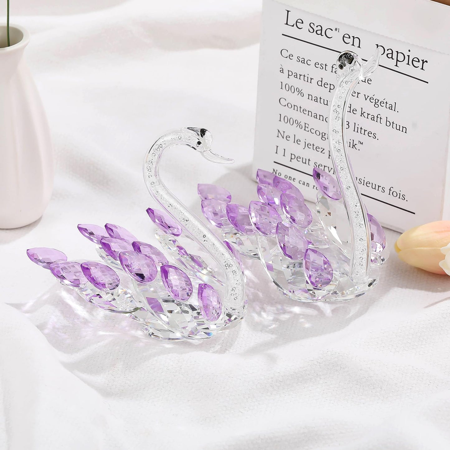 Ornalrist Set of 2 Crystal Purple Swans Figurines, Anniversary Wedding Gifts for Women, Mom, Couple, Glass Swan Collectibles Birthday Presents Keepsake for Parents Home Decor, 6.5in Gift Boxed