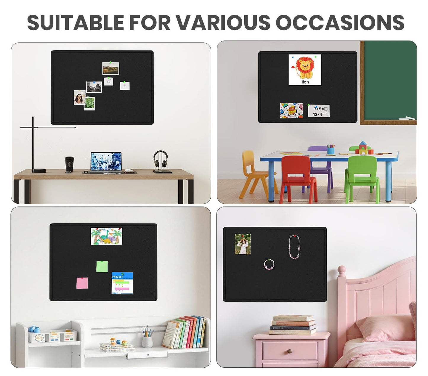 Extra Large Bulletin Board, 95 X 47 inches Cork Board with 30 Pushpin, 8' x 4' Felt Cork Board Notice Pin Board, Self-Adhesive Vision Board Mood Board Foldable Photo Board for Wall - Black