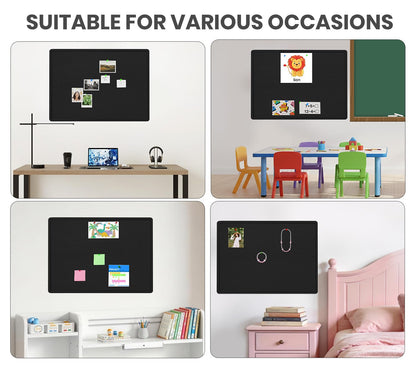 Large Bulletin Board, 48 X 36 inches Felt Board Notice Pin Board, 4' x 3'Cork Board Alternative for Wall, Self-Adhesive Vision Board Mood Board Foldable Photo Board with 30 Pushpin (Black)