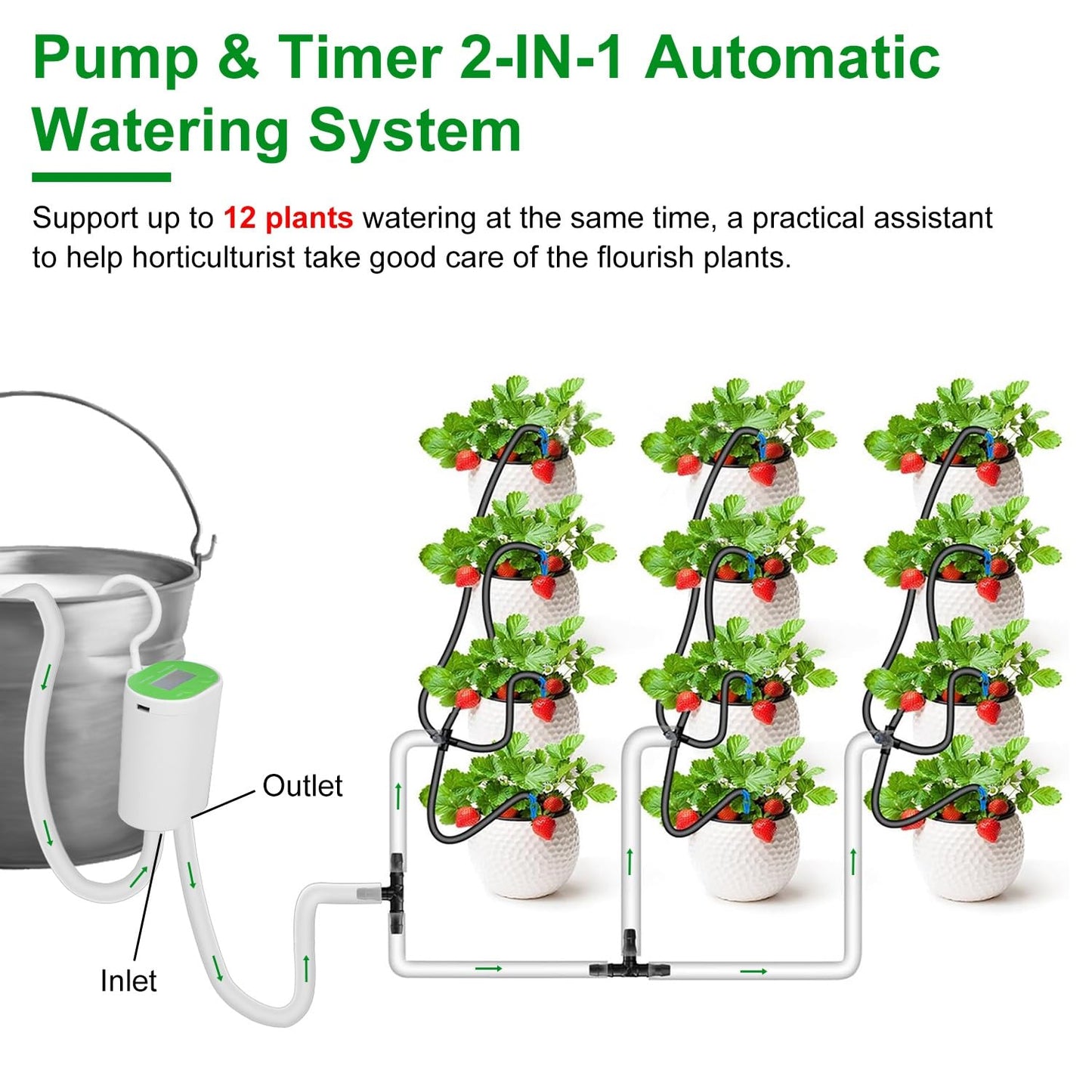 TeqHome Automatic Plant Waterer Indoor for 12 Potted Plants, Self Watering Drip Irrigation System Kit with Programmable Water Timer for Outdoor Indoor Office Garden Balcony Vacation Patio Greenhouse