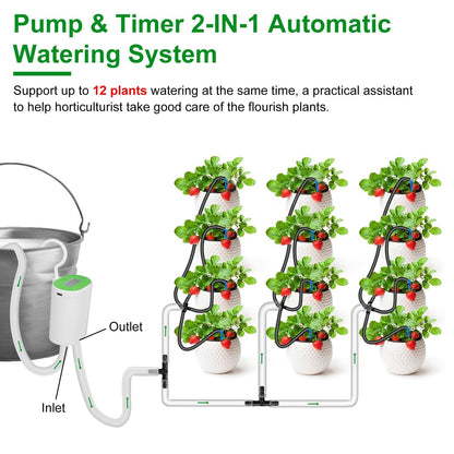 TeqHome Automatic Plant Waterer Indoor for 12 Potted Plants, Self Watering Drip Irrigation System Kit with Programmable Water Timer for Outdoor Indoor Office Garden Balcony Vacation Patio Greenhouse