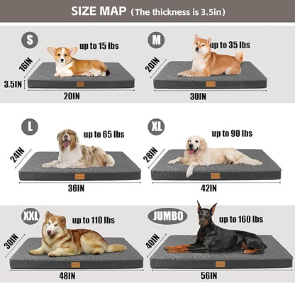 Patas Lague Orthopedic Dog Bed Large Sized Dog 36''X24'',Soft Waterproof Egg Crate Foam Medium Pet Crate Beds Mat with Removable Washable Cover and Non-Slip Bottom, Dark Grey