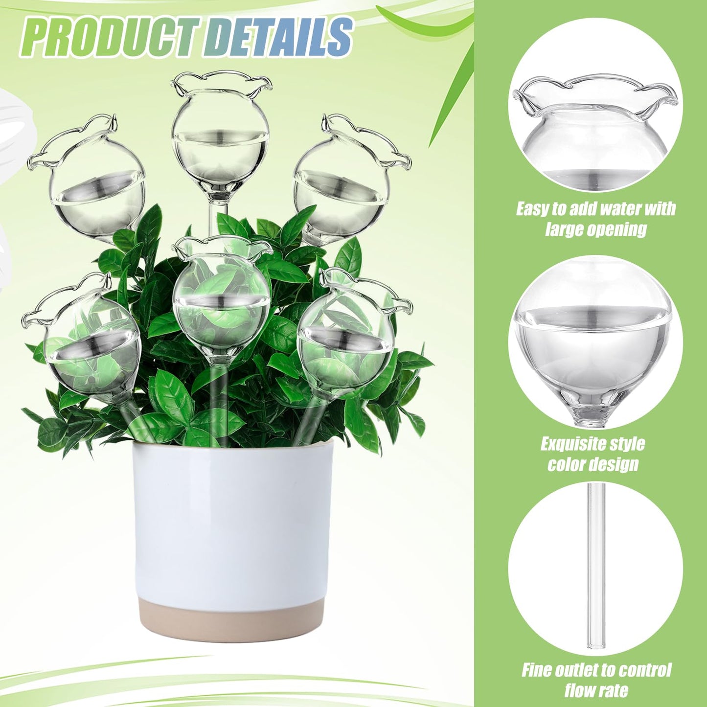 Yungyan 6 Pcs Self Watering Plant Globes Glass Insert Watering Devices Automatic Plant Water Bulbs Water Globes for Indoor Outdoor Plants(Clear Tulip,5.31 Inch)