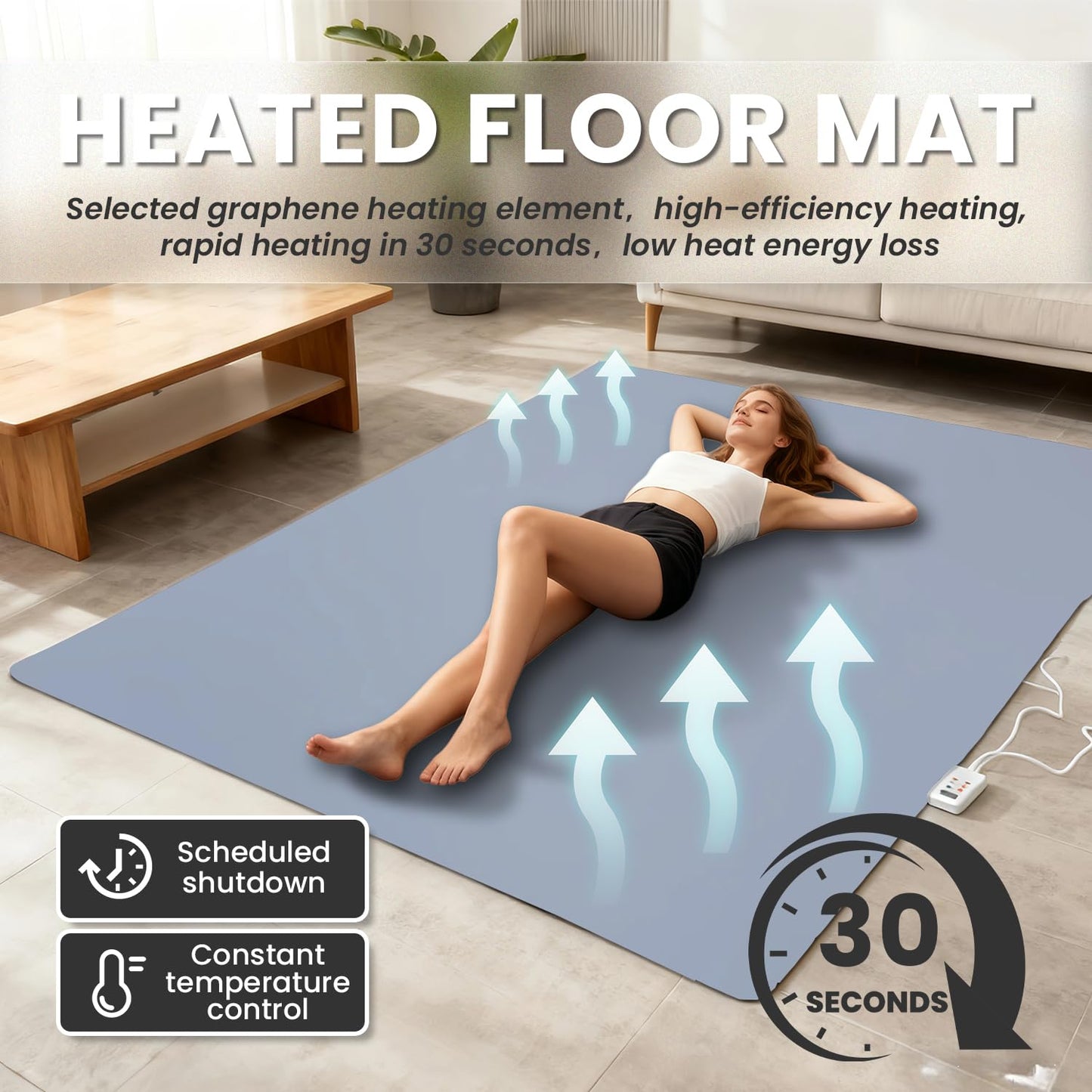 YIRCELOM Heated Floor Mats Under Desk, Heated Foot Warmer with Adjustable Temperature 12 Hour Timer, Electric Heated Area Rug, Radiant Floor Heater, for Yoga (55x79inch/140x200cm)