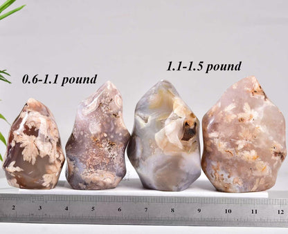 AMOYSTONE Cherry Blossom Agate Flame Shaped Stone Towers Obelisk Flower Agate Natural Healing Crystal Quartz Reiki Energy Decoration Home Office 1.0-1.5LBS