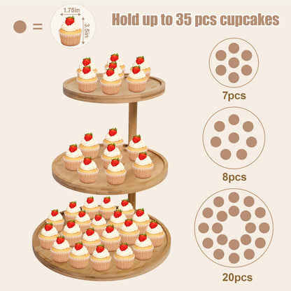 Cupcake Stand, Wood Cake Stand, Cupcake Display Stand, Wedding Cake Stands, Rotatable Bamboo Cupcake Stands for Party, 3 Tier Cupcake Stand, Cup Cake Tower Stand for Birthday Party Decoration
