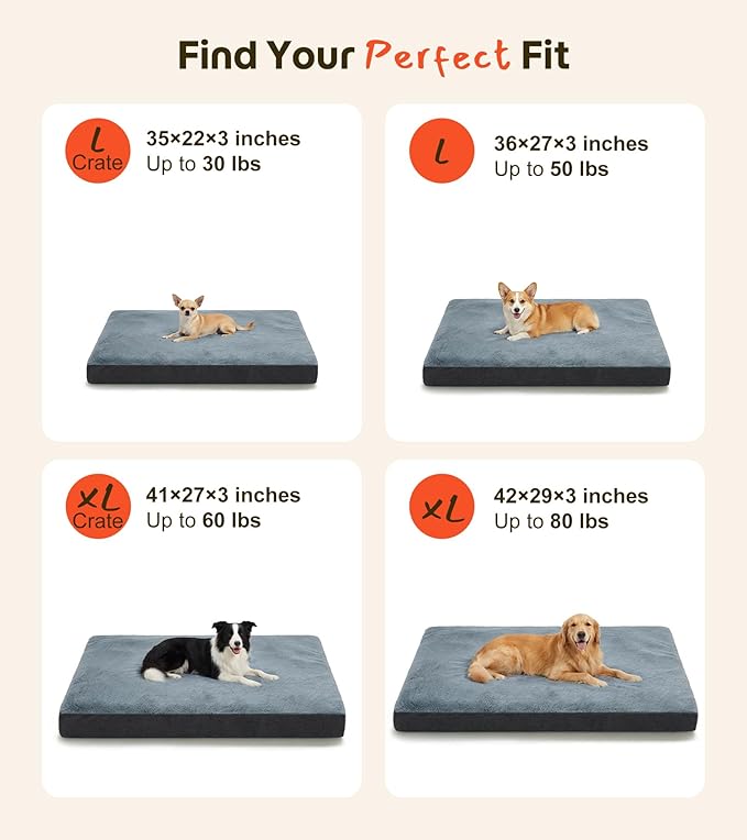 Dog Bed for Crate, Extra Large Cooling Mat for Dogs, Waterproof Dog Bed with Dual Surface Removable Washable Covers, 36 x 27 Inch Pet Bed with Egg Crate Foam
