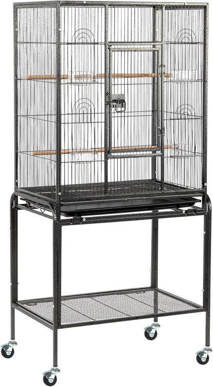 Outvita Bird Cage, 53" Large Metal Flight Bird Cage with Rolling Stand & Storage Shelf for Parrots Lovebird Cockatiel Parakeets Pigeon(Black)
