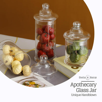 Set of 3 Apothecary Jars Glass, Apothecary Jars with Lids Bathroom, Clear Candy Jar Set, Decorative Jar for Party, Wedding and Home Decor (Height: 11", 8.5", 7.5"; Diameter: 5")