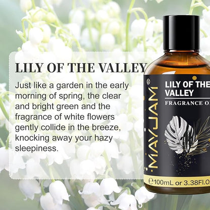 Lily of the Valley Fragrance Oil, MAYJAM 3.38FL.OZ Essential Oils for Diffusers for Home, Long Lasting Scented Oils for Soap Candle Making - 100ML