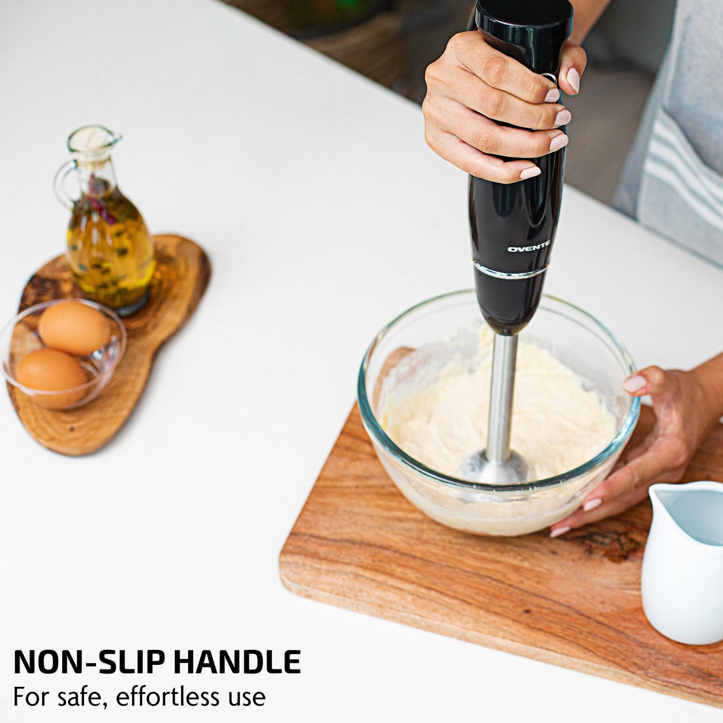 OVENTE Immersion Hand Blender, 300W Electric Handheld Portable Stick Mixer with 2 Mixing Speed and Stainless Steel Blades for Effortless Blending Smoothies, Shakes, Puree or Baby Food, Red HS560R